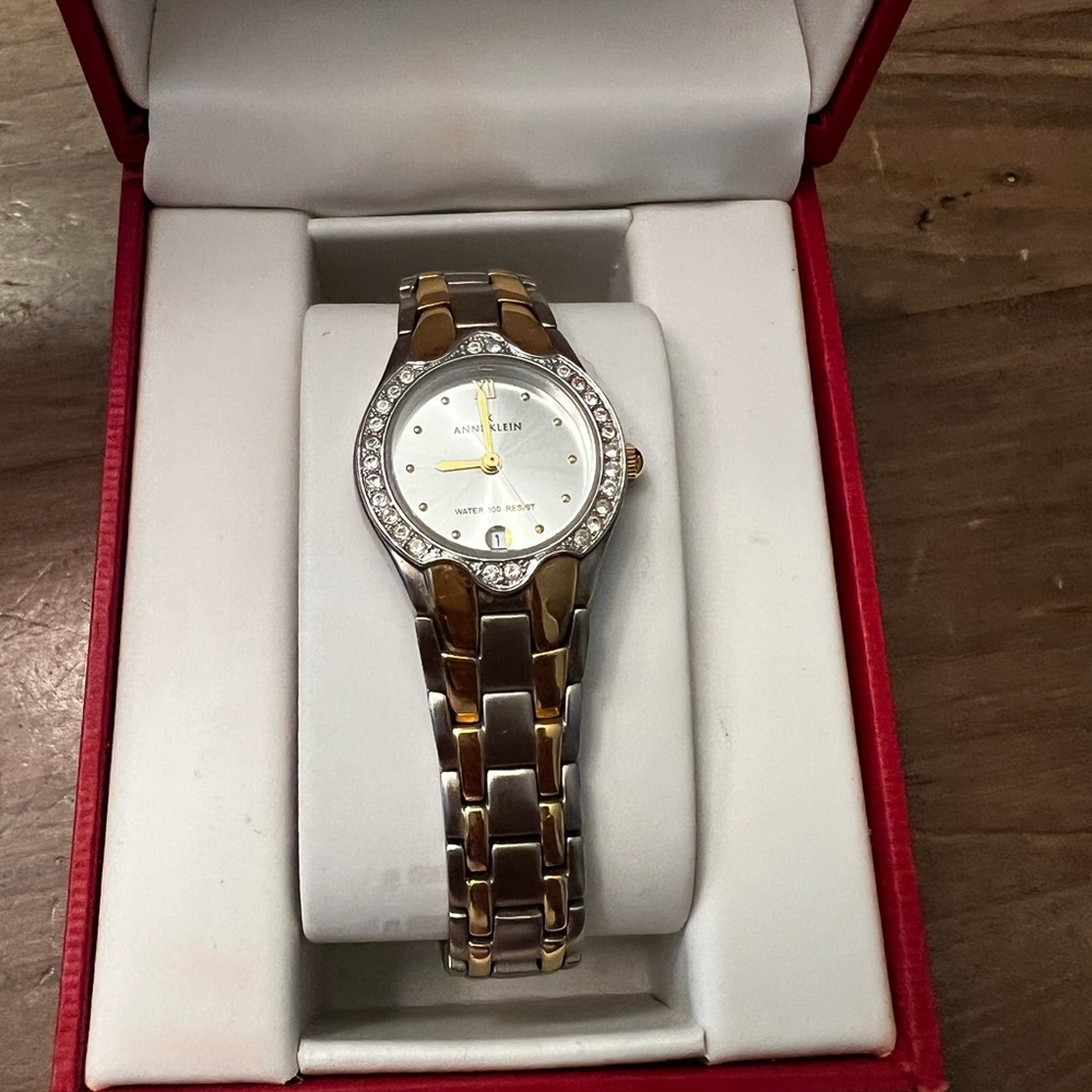Anne Klein two toned crystal face watch. EUC.